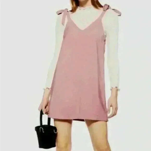 Topshop Women's Pink Side Button Mini Slip Dress Size 2 Sleeveless - Picture 2 of 13
